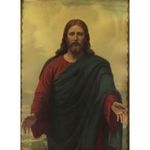 1M171 Antik keretezett Jézus portré olajnyomat fotó