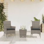 3 részes szürke polyrattan/üveg bisztrógarnitúra párnákkal fotó