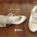 ELEGANTPARK nagyon szép szatén EKRÜ minőségi kockasarkú PÁNTOS CIPŐ 40 fotó