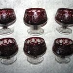 Antik ólomkristály pohár készlet 6 db bordó, 8x7, talpas, hibátlan konyakos poharak fotó