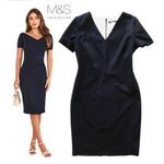 M&S COLLECTION extra csinos DÍSZTŰZÖTT karcsúsított FEKETE rugalmas bélelt szövet RUHA 42 fotó