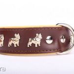 Francia Bulldog bőr nyakörv - Barna/Bézs - 40mm x 55cm fotó