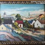 Tájkép, olaj kartonon szignált, Árverési csarnok 1933 feliratú cimkedarab a hátulján. fotó