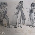 FARSANG KARNEVÁL BÁL JELMEZ NAGYON RÉGI METSZETT KARIKATÚRA cca.1800 ROBINSON - TENGER ISTEN - KATO fotó