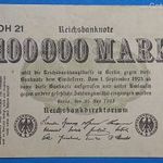 1923 -as GERMANY-Reichsbank - 100.000 Mark vízjeles bankó ropogós papíron ! EF (1988) fotó
