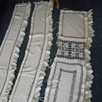 3 db régi kézi csipkés szélű drapéria vagy komódterítő 2 x 225 x 32 cm és 1 db 198 x 41, 5 cm fotó