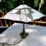 Réz Tiffany búrás asztali lámpa, régi réz lámpa, 44 cm fotó