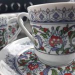 Güral Porselen oszmán mintázatú, vintage török kávéscsésze készlet (1 kistányér hiányzik) fotó