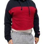 HOLLISTER piros sötétkék S/M kapucnis RÖVID fazonú MELEGÍTŐ PULÓVER k16 fotó