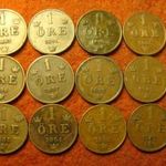 Svédország bronz 1 öre sor 12 féle év egyben 1883, 91, 93, 95-97, 99, 1902-05, 07 fotó