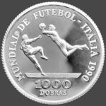 MUNDIAL DE FUTEBOL ITÁLIA 1990 1000 DOBRAS ezüst PP São Tomé és Príncipe Afrika Patinásodás fotó