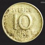 1953 TS Svédország VI. Gustaf ezüst 10 Öre! Gyönyörű patinás állapot! KM#?823 fotó