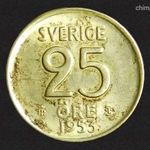 1953 TS Svédország VI. Gustaf ezüst 25 Öre! Gyönyörű patinás állapot! KM#?824 fotó