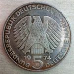 Németország 5 márka, 1974 emlékérme, 25 éves a Német Szövetségi Köztársaság alkotmánya, Ezüst 0.625 fotó