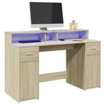 sonoma tölgy színű szerelt fa íróasztal LED-ekkel 140x55x91 cm fotó