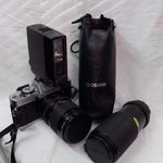 MINOLTA XG-1 fényképezőgép Tokina RMC 28-70 mm objektív és OSAWA obj. és Saligar MK-6A vakú fotó