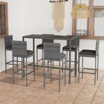 7 darabos szürke polyrattan kerti bárszett párnákkal fotó