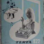 Terta 922 orsós magnetofon (+ kapcsolási rajz)- magyar nyelvű prospektus 1962 fotó