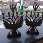 antik bronz gyertyatartó pár eladó judaika (?) sas 8 ágú neoreneszánsz XIX. századi fotó