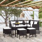 5 személyes fekete polyrattan L-alakú kanapészett párnákkal fotó