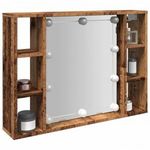 antik fa színű szerelt fa tükrös szekrény LED-ekkel 76x15x55 cm fotó