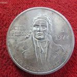 MEXIKÓ 100 PESO 1977 EZÜST: 27, 9g/720 kiv+ fotó