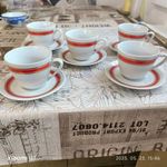 Zsolnay porcelán piros csíkos teás készlet eladó! fotó