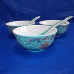 3 darab szép kínai porcelán tálka és hozzá való 3 darab porcelán kanál fotó