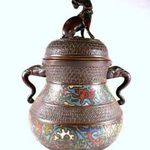 SÁRKÁNY KUTYA BRONZ FIGURÁVAL TŰZZOMÁNC DÍSZÍTETT ANTIK KÍNAI BRONZ FEDELES EDÉNY X fotó
