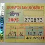 BKV 30 Napos Tanuló Bérlet 2005 Április (2képpel) fotó