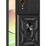Defender szilikon telefonvédő (ütésállóság, tartógyűrű, kameravédő) FEKETE Samsung Galaxy Xcover 7 ( fotó