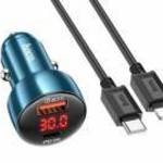 HOCO Z50 autós töltő USB+Type-C aljzat (48W, PD gyorstöltő 3.0, LED kijelző + lightning kábel) SÖTÉT fotó