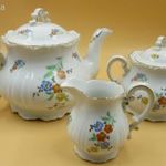 Régebbi Zsolnay virágmintás porcelán cukortartó + teás-kávés kanna+ tej-tejszín kiöntő fotó