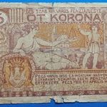 1920 -as PÉCS SZABAD KIRÁLYI VÁROS - ÖT KORONA PÉNZTÁRJEGY szükségpénz !!! VG (L2042) fotó