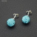 Swarovski köves ezüst fülbevaló, türkiz, átmérője 8 mm fotó