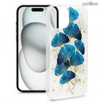 Apple iPhone 15, Gold Glam Telefontok, Szilikon, Kék levél mintás fotó