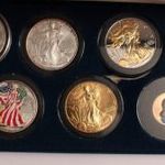 USA "Walking Liberty" 2000 5db Ag(.999) 1 uncia/db + 1 dollár 2000 eredeti díszdobozban certivel fotó