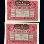 1917 2 ( KÉT ) KORONA ... 2 DB HAJTATLAN SORSZÁMKÖVETŐ BANKJEGY PAPÍRPÉNZ !!! fotó