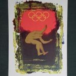 Képeslap, Lengyelország, Olimpiai játékok, sport, Távolugrás, Mieczyslaw Majewski grafika, 1964- fotó