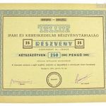 TELLUR KERESKEDELMI RT. Budapest, 25 részvény egyenként 10 P.-ről (25 Aktie ü/je 10 P.), 1000 P., No fotó