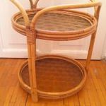 Régi ipaművészeti rattan asztalka katedrál üveggel / vintage asztal, bambusz, zsúrkocsi, kisasztal fotó
