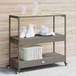 3 szintes szürke polyrattan és tömör akácfa zsúrkocsi fotó