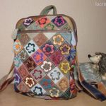 Patchwork multicolor valódi bőr, "virágos" hátitáska, hátizsák fotó