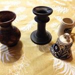 SZÉP antik régi kerámia asztali dísztárgyak váza figurák gyertyatartó csengő dísztál csomag 13 db fotó