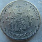EZÜST SPANYOL 5 PESETAS, 1885. 1 DB. 25 GR. fotó
