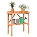 barna tömör fenyőfa növénytartó asztal polccal 78x38x82, 5 cm fotó
