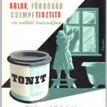 Villamosplakát: Tonit ablak, fürdőkád, csempe tisztító, víz nélkül használjuk, Gr.: Vajda fotó