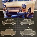 - 4db Trabant gravírozott akril kulcstartó - retró veterán autó formájú ajándék - új - 1ft nmá fotó