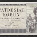 1950. Csehszlovákia . , 50 Korun hármas lyukkal bankjegy UNC fotó