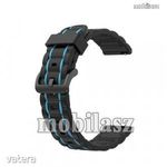 Okosóra szíj - szilikon, bordázott mintás - FEKETE / VILÁGOSKÉK - 125+84mm hosszú, 23mm széles - ... fotó